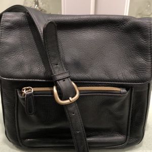 Vintage Black Fossil Leather Crossbody Bag/Purse